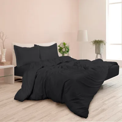 ROYALE Black Duvet Cover- Washed Duvet Cover Set, 3 Piece Double Brushed Duvet Covers with Button Closure - 1 Duvet Cover and 2 Pillow Shams - Comforter Cover