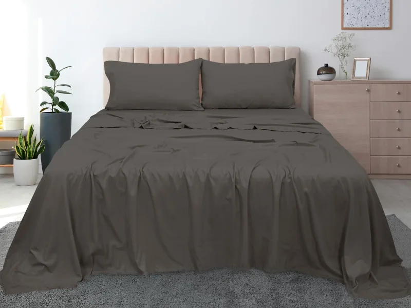 ROYALE LINENS 300 Thread Count 100% Long Staple Combed Cotton Flat Sheet - Super Soft - Top Sheet - Flat Sheet Sold Separately - Breathable, Cool & Crisp Percale Flat Sheet Only (Grey)