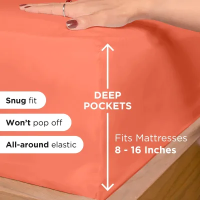 ROYALE LINENS - 4 Piece Bed Sheet - Soft Brushed Microfiber 1800 Bedding Set - 1 Fitted Sheet, 1 Flat Sheet, 2 Pillow case - Wrinkle & Fade Resistant Luxury Sheet Set (Coral)