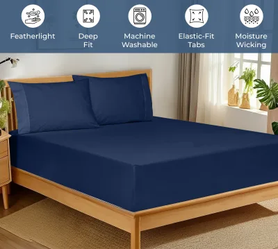 Royale Linens 100% Organic Cotton Percale Weave Super Soft Deep Pocket Bottom Sheets Elastic Sheet Fitted Sheets Only