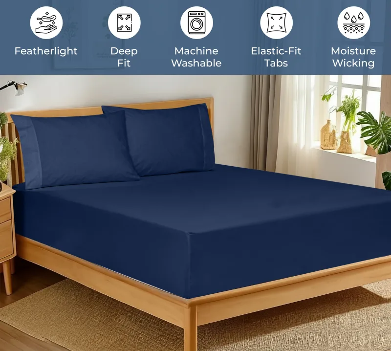Royale Linens 100% Organic Cotton Percale Weave Super Soft Deep Pocket Bottom Sheets Elastic Sheet Fitted Sheets Only
