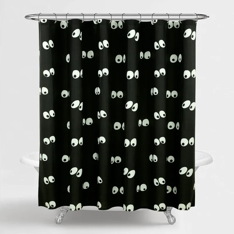 ROYALE LINEN Halloween Printed Shower Curtain 72 X 72 Inches - with Reinforced Button Holes - Spooky and Scary Design - Machine Washable & Water Resistant Shower Curtains (72" X 72" Eyes Black)
