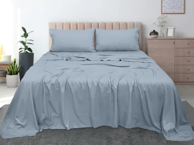 Royale Linen 300 Thread Count 100% Long Staple Combed Cotton Flat Sheet - Super Soft - Top Sheet - Flat Sheet Sold Separately - Breathable Cool & Crisp Percale Flat Sheet Only ( Lake Blue)