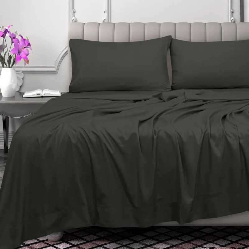 ROYALE LINENS 300 Thread Count 100% Long Staple Combed Cotton Flat Sheet - Super Soft - Top Sheet - Flat Sheet Sold Separately - Breathable, Cool & Crisp Percale Flat Sheet Only ( Black)
