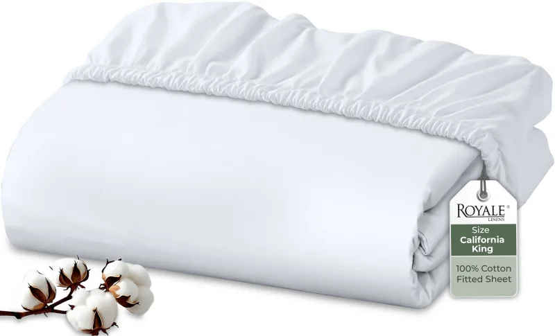 Royale Linens 100% Organic Cotton Percale Weave Super Soft Deep Pocket Bottom Sheets Elastic Sheet Fitted Sheets Only