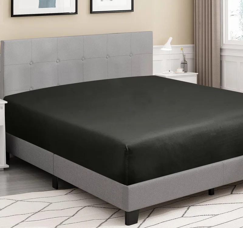 ROYALE LINENS 300 Thread Count 100% Long Staple Combed Cotton Fitted Sheet - Super Soft Deep Pocket Bottom Sheet - Black Fitted Sheet - Fitted Sheet Only - Elastic Sheet (Black)
