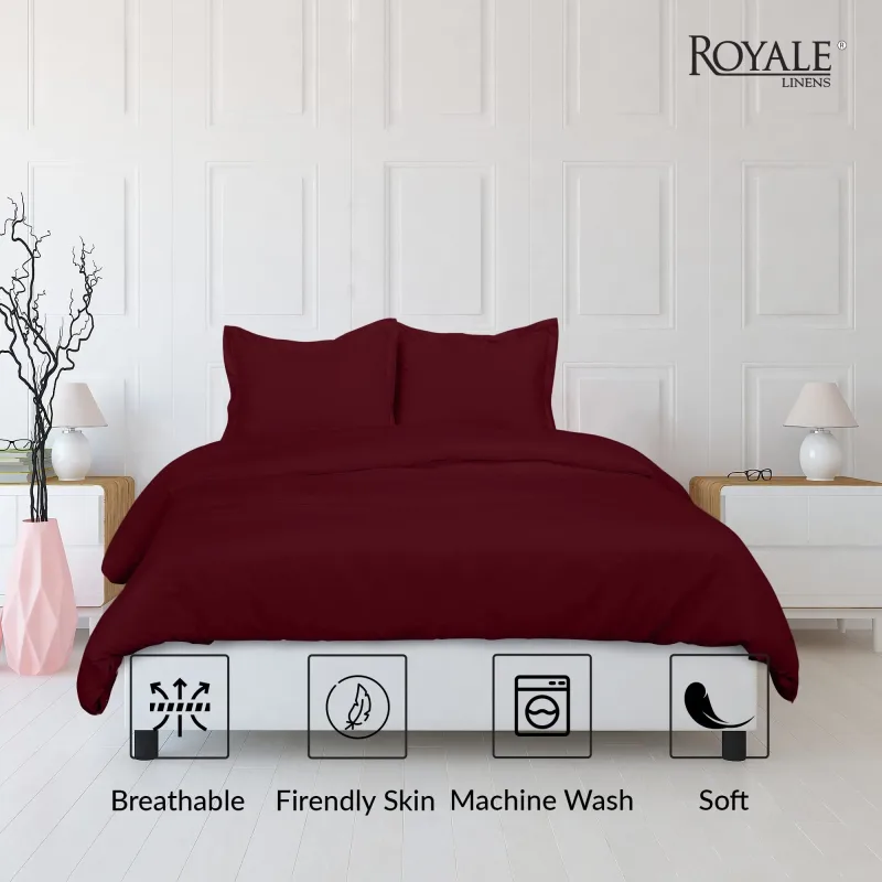 ROYALE Burgundy Duvet Cover - Washed Duvet Cover Set, 3 Piece Double Brushed Duvet Covers with Button Closure - 1 Duvet Cover and 2 Pillow Shams - Comforter Cover