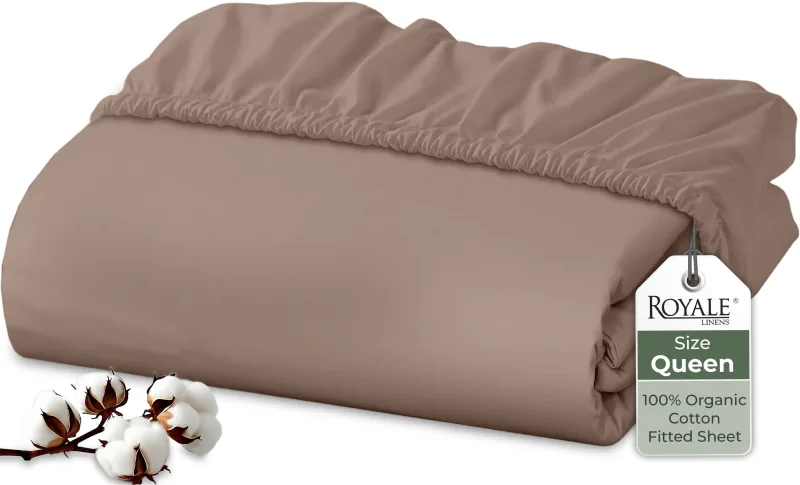 Royale Linens 100% Organic Cotton Percale Weave Super Soft Deep Pocket Bottom Sheets Elastic Sheet Fitted Sheets Only