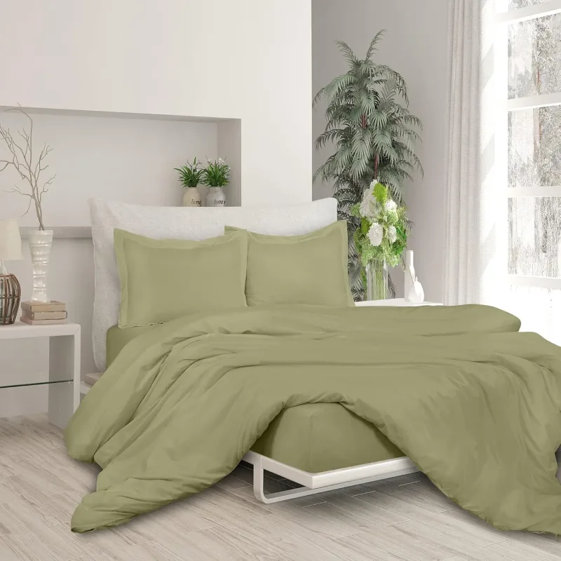 ROYALE Sage Green Duvet Cover - Washed Duvet Cover Set 3 Piece Double Brushed Duvet Covers with Button Closure - 1 Duvet Cover and 2 Pillow Shams - Comforter Cover