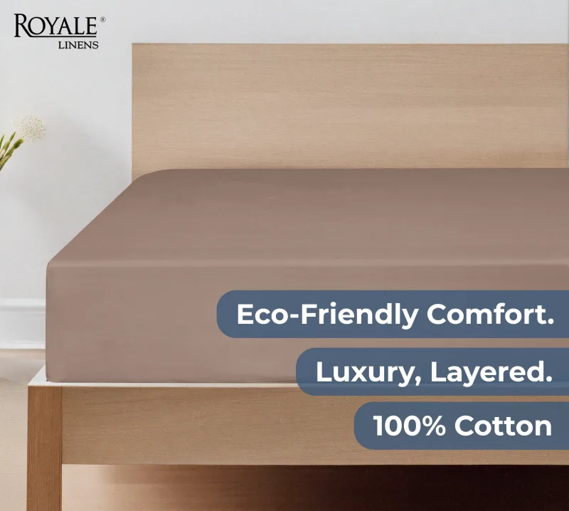 Royale Linens 100% Organic Cotton Percale Weave Super Soft Deep Pocket Bottom Sheets Elastic Sheet Fitted Sheets Only