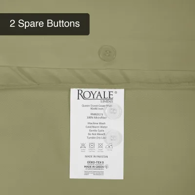 ROYALE Sage Green Duvet Cover - Washed Duvet Cover Set 3 Piece Double Brushed Duvet Covers with Button Closure - 1 Duvet Cover and 2 Pillow Shams - Comforter Cover