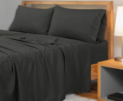 ROYALE LINENS 300 Thread Count 100% Long Staple Combed Cotton Flat Sheet - Super Soft - Top Sheet - Flat Sheet Sold Separately - Breathable, Cool & Crisp Percale Flat Sheet Only ( Black)