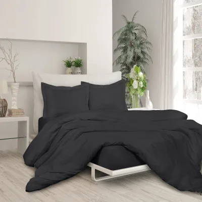 ROYALE Black Duvet Cover- Washed Duvet Cover Set, 3 Piece Double Brushed Duvet Covers with Button Closure - 1 Duvet Cover and 2 Pillow Shams - Comforter Cover