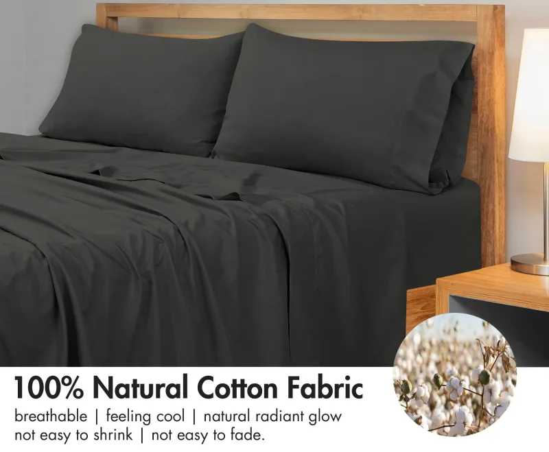 ROYALE LINENS 300 Thread Count 100% Long Staple Combed Cotton Flat Sheet - Super Soft - Top Sheet - Flat Sheet Sold Separately - Breathable, Cool & Crisp Percale Flat Sheet Only ( Black)