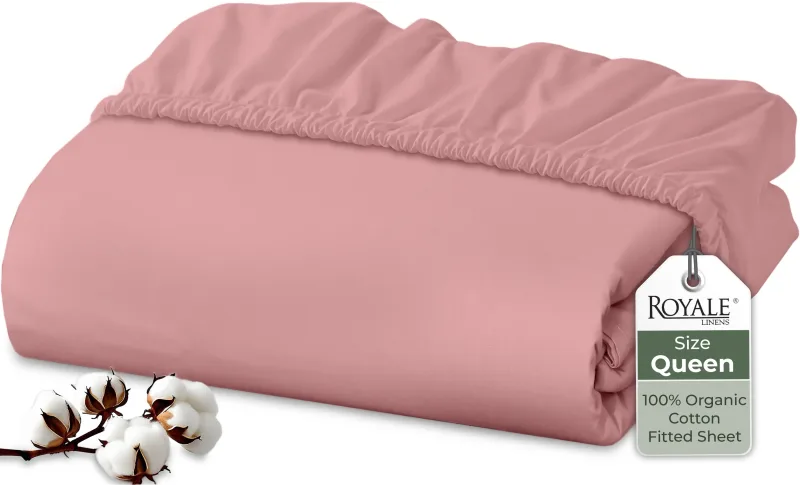 Royale Linens 100% Organic Cotton Percale Weave Super Soft Deep Pocket Bottom Sheets Elastic Sheet Fitted Sheets Only