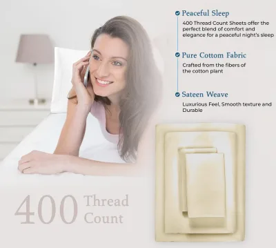 ROYALE LINENS 400-trådet 100% amerikansk dyrket bomuld 4-delssæt satin-lagen - 1 lagen med elastik, 1 fladt lagen, 2 pudebetræk - Taupe lagen - Bomuldslagen - (Moroccan Sand)