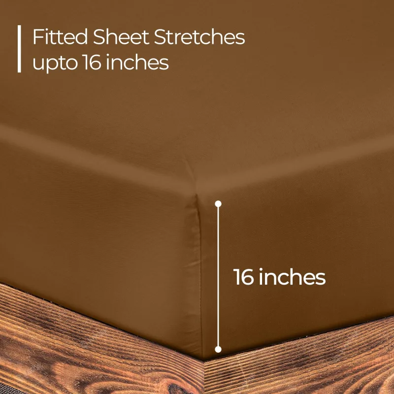 Royale Linens 300 Thread Count 100% Long Staple Combed Cotton Fitted Sheet- Super Soft Deep Pocket Sheet- Chocolate Fitted Sheet - Fitted Sheet Only - Elastic Sheet ( Chocolate)