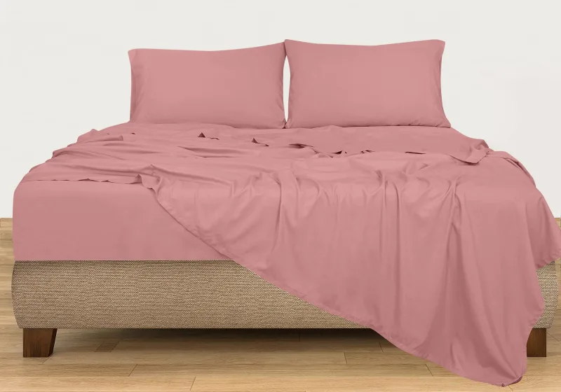 ROYALE LINENS 300 Thread Count 100% Long Staple Combed Cotton Sheet Set - 4 Piece Bed Sheet 1 Fitted Sheet, 1 Flat Sheet, 2 Pillow Case - Breathable, Cool & Crisp Percale Sheet Set ( Pink)