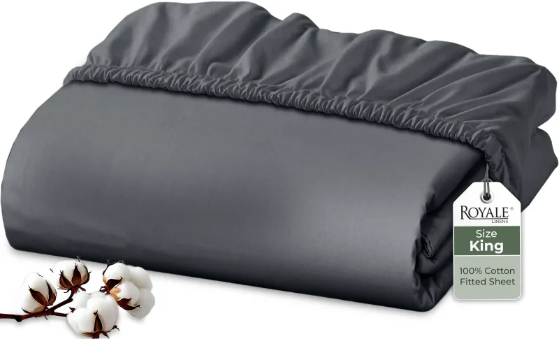 Royale Linens 100% Organic Cotton Percale Weave Super Soft Deep Pocket Bottom Sheets Elastic Sheet Fitted Sheets Only