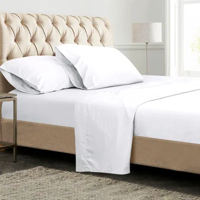 ROYALE LINENS 300 Thread Count 100% Long Staple Combed Cotton Sheet Set - 4 Piece Bed Sheet 1 Fitted Sheet, 1 Flat Sheet, 2 Pillow case - Breathable, Cool & Crisp Percale Sheet Set (White)