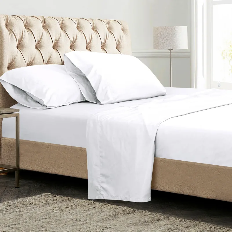 ROYALE LINENS 300 Thread Count 100% Long Staple Combed Cotton Sheet Set - 4 Piece Bed Sheet 1 Fitted Sheet, 1 Flat Sheet, 2 Pillow case - Breathable, Cool & Crisp Percale Sheet Set (White)