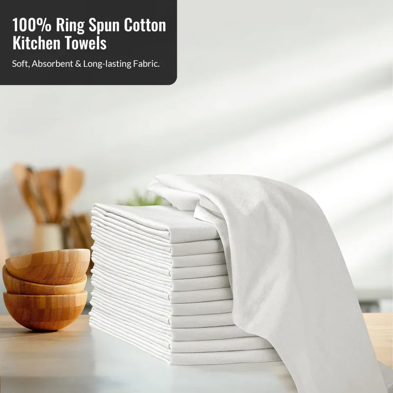 ROYALE LINENS Flour Sack Dish Towels - Kitchen Towel - Super Absorbent Flour Sack -100% Ring Spun Cotton -Tea Towels - for Embroidery, Cloth Diapers, Cheese Strainers (White - 28" X 28")