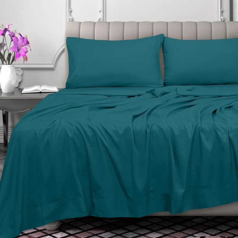 ROYALE LINENS 300 Thread Count 100% Long Staple Combed Cotton Flat Sheet - Super Soft - Top Sheet - Flat Sheet Sold Separately - Breathable, Cool & Crisp Percale Flat Sheet Only ( Teal)