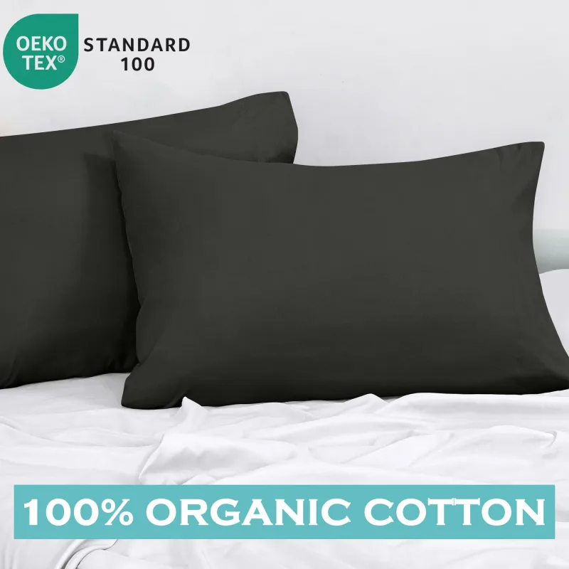ROYALE LINENS 300-tråds 100% langfibret kamgarnsbomuld pudebetræk sæt med 2 - Ultrablødt - Pudebetræk til seng - Åndbart, kølende & sprødt percale sort pudebetræk (sort)