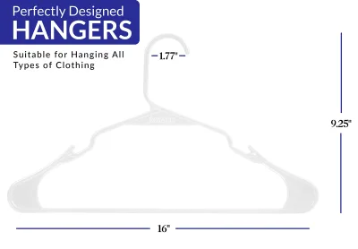 ROYALE White Plastic Hangers For Clothes - Heavy Duty Plastic Clothes Hanger Ideal For Everyday Standard Use - Lightweight & Space Saving Notched Plastic Hangers - Slim & Sleek Shoulder Groove