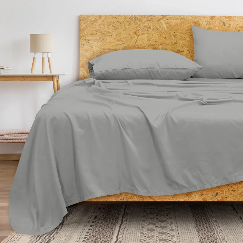 ROYALE LINENS 300 Thread Count 100% Long Staple Combed Cotton Flat Sheet - Super Soft - Top Sheet - Flat Sheet Sold Separately - Breathable, Cool & Crisp Percale Flat Sheet Only (Silver)