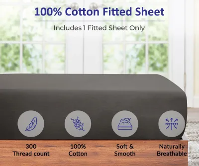 Royale Linens 300 trådar 100 % långfibrig kamgarnsbomull – underlakan med extra djupa fickor – grått underlakan – endast underlakan – elastiskt lakan (grå)