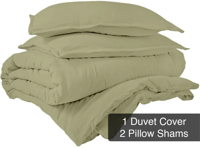 ROYALE Sage Green Duvet Cover - Washed Duvet Cover Set 3 Piece Double Brushed Duvet Covers with Button Closure - 1 Duvet Cover and 2 Pillow Shams - Comforter Cover