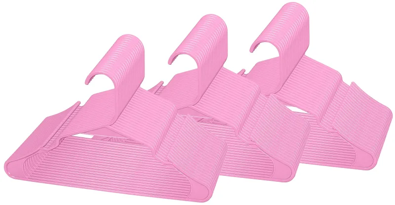 ROYALE Pink Plastic Hangers for Clothes - Heavy Duty Plastic Clothes Hanger Ideal for Everyday Standard Use - Lightweight & Space Saving Notched Plastic Hangers - Slim & Sleek Shoulder Groove