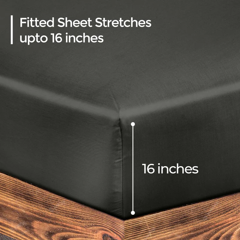 ROYALE LINENS 300 Thread Count 100% Long Staple Combed Cotton Fitted Sheet - Super Soft Deep Pocket Bottom Sheet - Black Fitted Sheet - Fitted Sheet Only - Elastic Sheet (Black)