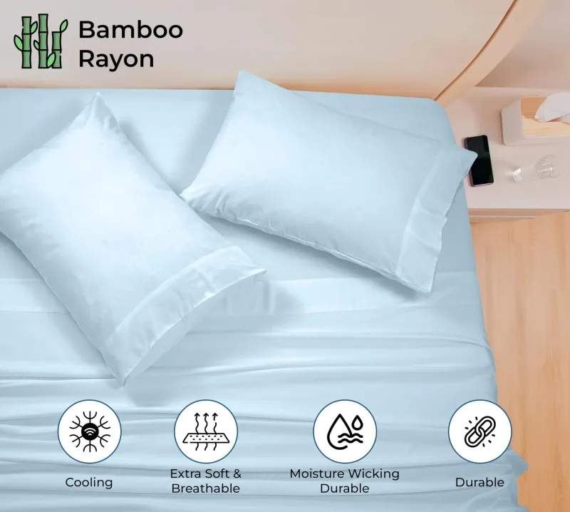 Royale Linen Bamboo Viscose Sheet Set - Cooling Bed Sheet Set - 1 Fitted 1 Flat & 2 Pillowcase - Fits Up to 16" - Organic Viscose Derived from Bamboo - Bedding Sheet &Pillowcase (LakeBlue)