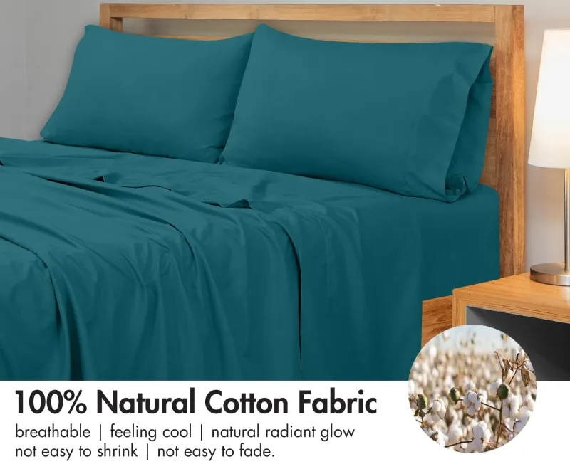 ROYALE LINENS 300 Thread Count 100% Long Staple Combed Cotton Flat Sheet - Super Soft - Top Sheet - Flat Sheet Sold Separately - Breathable, Cool & Crisp Percale Flat Sheet Only ( Teal)