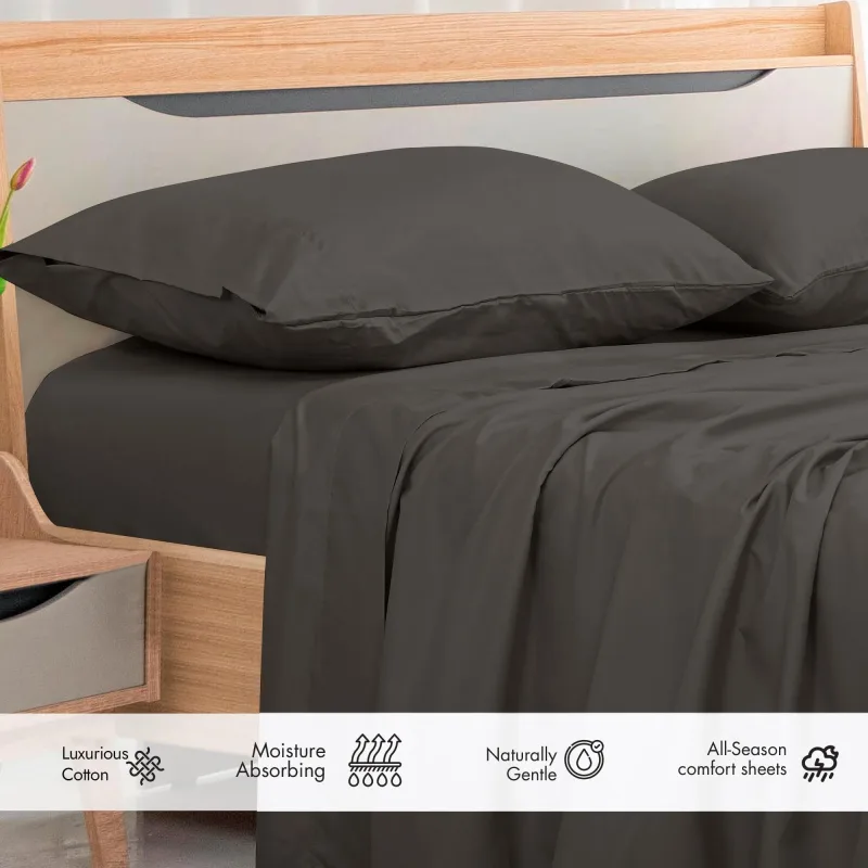 ROYALE LINENS 300 Thread Count 100% Long Staple Combed Cotton Flat Sheet - Super Soft - Top Sheet - Flat Sheet Sold Separately - Breathable, Cool & Crisp Percale Flat Sheet Only (Grey)
