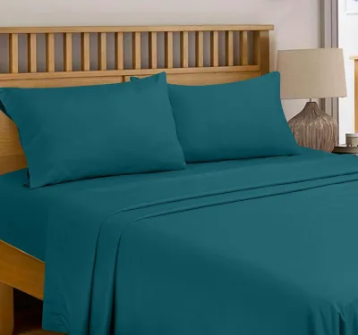 ROYALE LINENS 300 Thread Count 100% Long Staple Combed Cotton Flat Sheet - Super Soft - Top Sheet - Flat Sheet Sold Separately - Breathable, Cool & Crisp Percale Flat Sheet Only ( Teal)