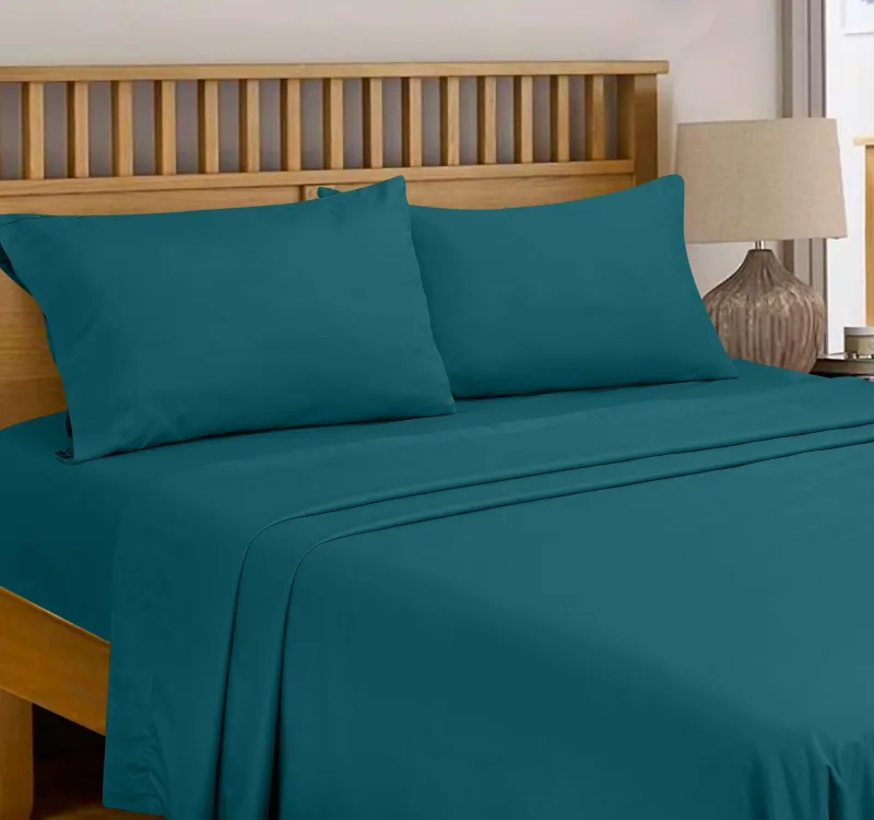 ROYALE LINENS 300 Thread Count 100% Long Staple Combed Cotton Flat Sheet - Super Soft - Top Sheet - Flat Sheet Sold Separately - Breathable, Cool & Crisp Percale Flat Sheet Only ( Teal)