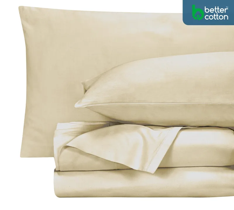 ROYALE LINENS 400 Thread Count 100% American Grown Cotton 4 Piece Sateen Sheet Set - 1 Fitted Sheet, 1 Flat Sheet, 2 Pillow case - Taupe Bedsheet - Cotton Sheets - ( Moroccan Sand)