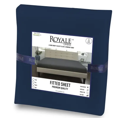 Royale Linens Fitted Sheet - Brushed Hotel Quality 1800 Ultra-Soft Wrinkle & Fade Resistant - Bottom Sheet - Deep Pocket Stretches Up to 16" - Fitted Sheet Only - Elastic Sheet (Navy)