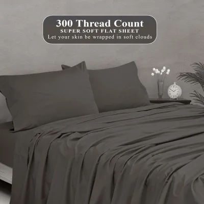 ROYALE LINENS 300 Thread Count 100% Long Staple Combed Cotton Flat Sheet - Super Soft - Top Sheet - Flat Sheet Sold Separately - Breathable, Cool & Crisp Percale Flat Sheet Only (Grey)