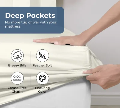 Royale Linens 100% Organic Cotton Percale Weave Super Soft Deep Pocket Bottom Sheets Elastic Sheet Fitted Sheets Only