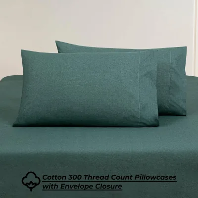 ROYALE LINENS 300 Thread Count 100% Long Staple Combed Cotton Textured Sheet Set - 3 Piece Twin Bed Sheet - 1 Fitted Sheet, 1 Flat Sheet, 1 Pillow case - Cool & Crisp Sheet Set(Textured Green)