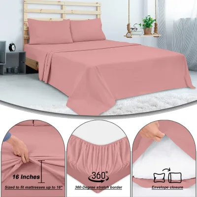 ROYALE LINENS 300 Thread Count 100% Long Staple Combed Cotton Sheet Set - 4 Piece Bed Sheet 1 Fitted Sheet, 1 Flat Sheet, 2 Pillow Case - Breathable, Cool & Crisp Percale Sheet Set ( Pink)