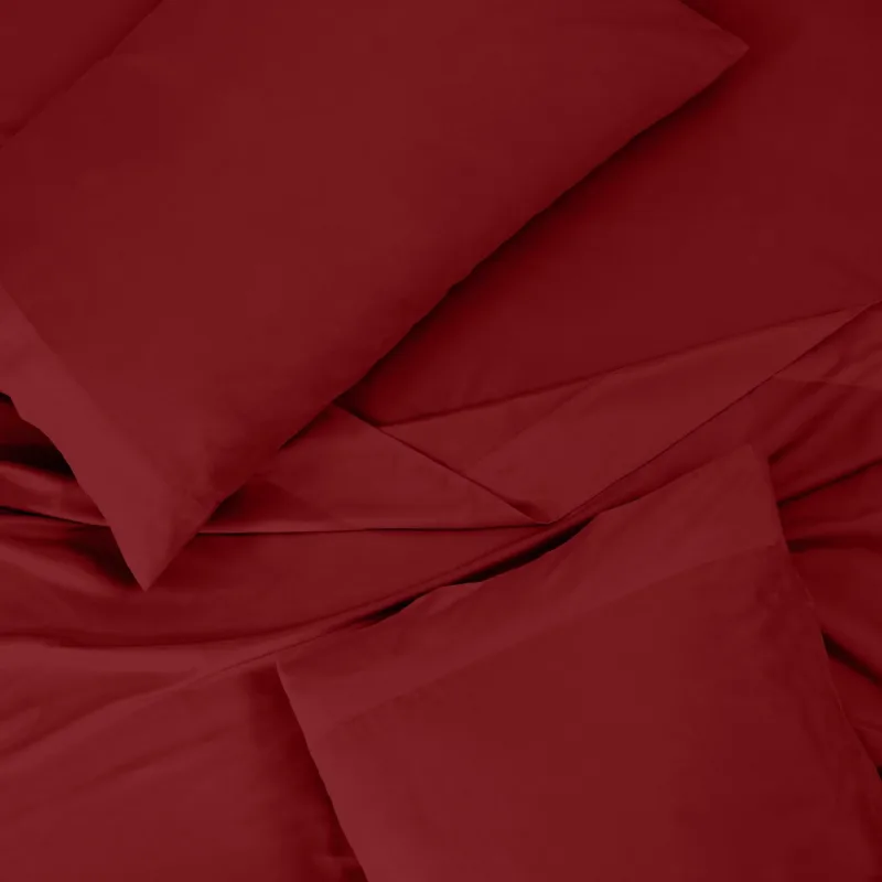 ROYALE LINEN 300 Thread Count 100% Long Staple Combed Cotton Sheet Set - 4 Piece Queen Bed Sheet 1 Fitted Sheet, 1 Flat Sheet, 2 Pillow Cases - Breathable, Cool & Crisp Percale Sheet Set (Queen, Red)
