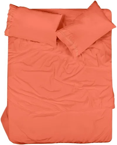 ROYALE LINENS - 4 Piece Bed Sheet - Soft Brushed Microfiber 1800 Bedding Set - 1 Fitted Sheet, 1 Flat Sheet, 2 Pillow case - Wrinkle & Fade Resistant Luxury Sheet Set (Coral)
