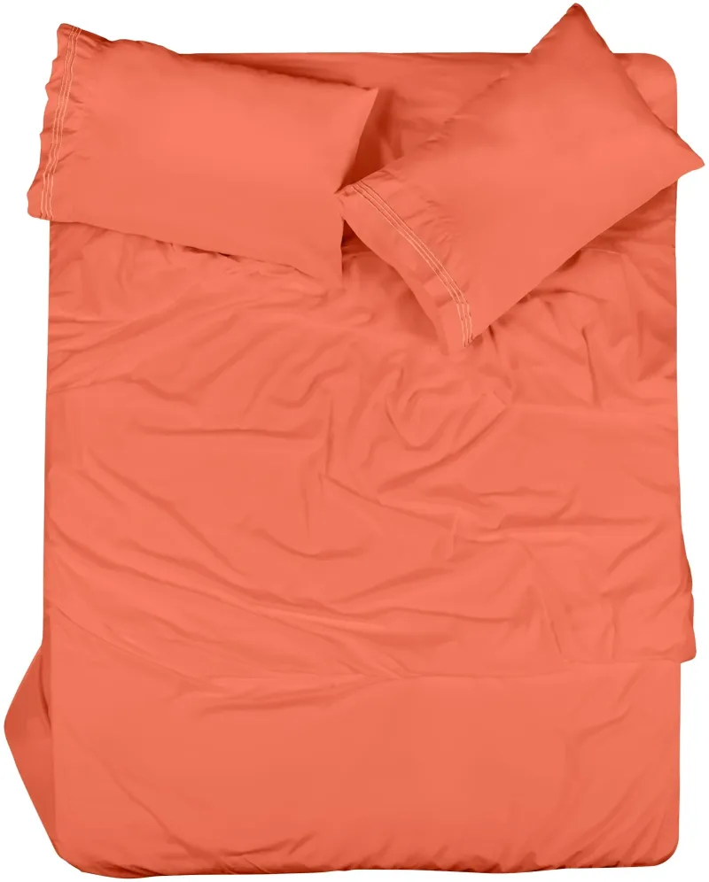ROYALE LINENS - 4 Piece Bed Sheet - Soft Brushed Microfiber 1800 Bedding Set - 1 Fitted Sheet, 1 Flat Sheet, 2 Pillow case - Wrinkle & Fade Resistant Luxury Sheet Set (Coral)