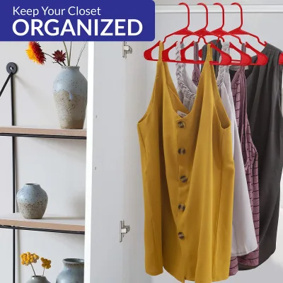 ROYALE Red Plastic Hangers for Clothes - Heavy Duty Plastic Clothes Hanger Ideal for Everyday Standard Use - Lightweight & Space Saving Notched Plastic Hangers - Slim & Sleek Shoulder Groove
