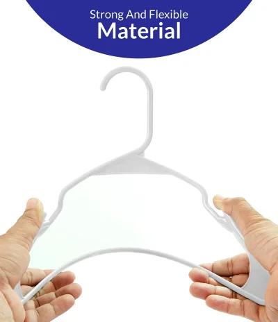 ROYALE White Plastic Hangers For Clothes - Heavy Duty Plastic Clothes Hanger Ideal For Everyday Standard Use - Lightweight & Space Saving Notched Plastic Hangers - Slim & Sleek Shoulder Groove